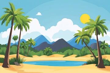 Obraz premium Flat design of oasis landscape background vector illustration