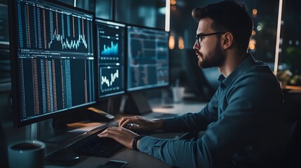 Fototapeta premium 69. A data analyst working with financial spreadsheets