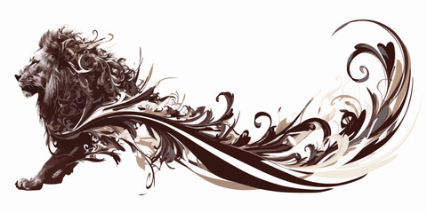 Black Symmetric Lion Tattoo - Vector Design on White Background