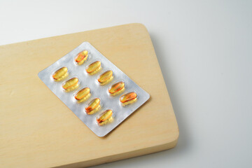 Vitamin DHA blister pack capsules, soft gels, Fish oil, omega 3, omega 9, vitamin D, vitamin E,