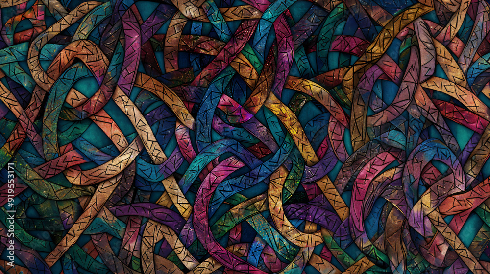 Aufkleber intricate and mesmerizing labyrinth design with colorful intertwined shapes in a seamless pattern