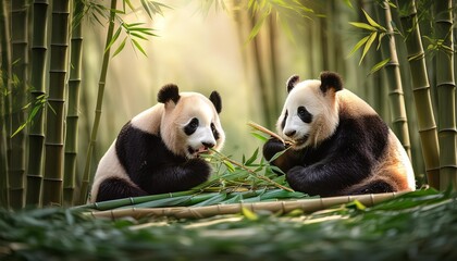Obraz premium giant panda eating bamboo