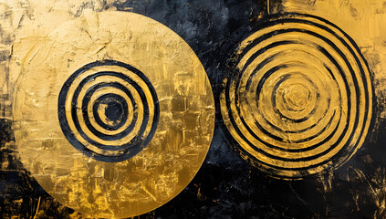 Abstract Painting of Gold and Black Circle