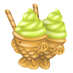 taiyaki ice cream. graphic. sticker. cartoon.