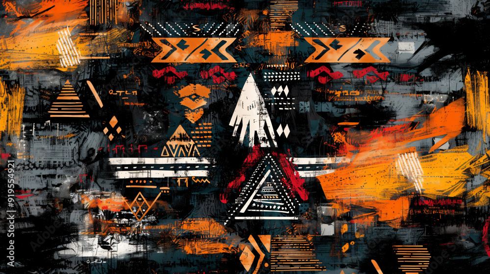 Aufkleber Dynamic and visually appealing abstract painting background with a blend of modern and ethnic motifs