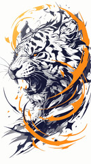 Tiger Tattoo Design on White Background - Vector Art