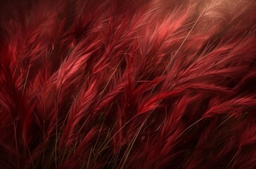A captivating close-up of vividly red grass bathed in gentle sunlight, creating a dreamy and serene aesthetic that's truly mesmerizing and tranquil.