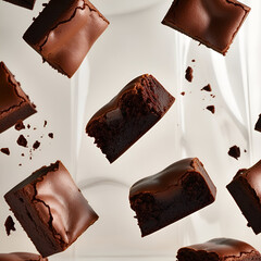 chocolate pieces on white background