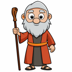 Moses holding wooden staff art vector illustration