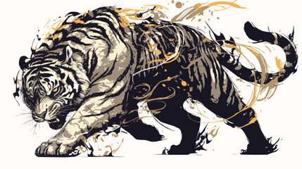 Tiger Tattoo Design on White Background - Vector Art