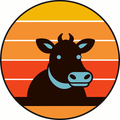 A circular design featuring the silhouette of a cow art vector illustration