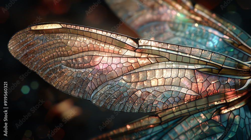 Wall mural macro shot of a dragonfly wing - the impressive structure and transparency of a dragonfly's wings.