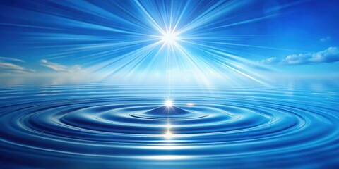 Abstract blue background with water ripples and sunbeams shining through, creating a peaceful and calming atmosphere