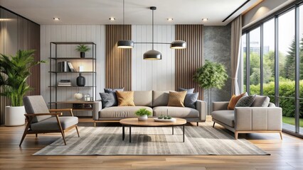 Obraz premium Modern living room interior with sleek furniture and contemporary decor , minimalistic, elegant, cozy
