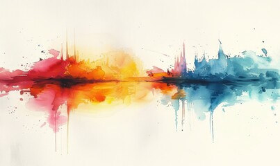 Watercolor abstract twilight reflections on white.