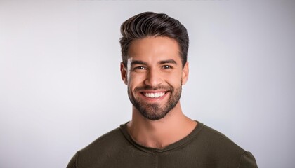 Obraz premium handsome male model with captivating smile studio portrait clean white background warm lighting enhancing features confident and approachable expression