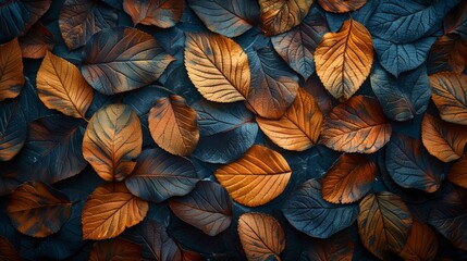 Organic Leaf Patterns: A background of intricate, overlapping leaf patterns in natural earth tones. The botanical design exudes a sense of tranquility and connection with nature.