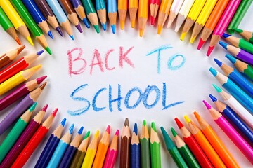 Fototapeta premium Colorful Back to School Supplies Round Frame Creative Education Background