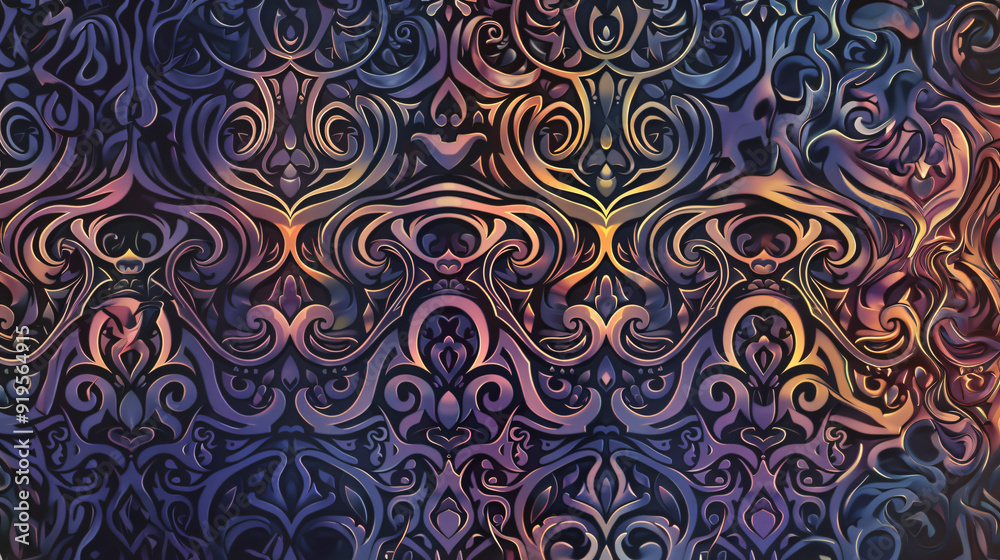 Poster metallic gradient effect seamless pattern with ornamental details, ideal for background designs and 