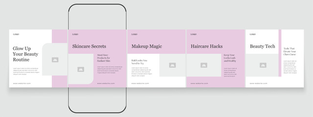 Spa beauty parlor carousel post template, creative beauty Instagram carousel template design, Linkedin social media post content creator template for skincare and beauty