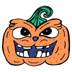 Vector hand drawn halloween pumpkin face.
