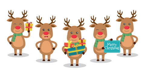 Funny Christmas party for kids: Collection of vector illustrations with Santa Claus, reindeer.