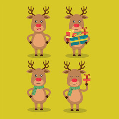 Obraz premium Funny Christmas party for kids: Collection of vector illustrations with Santa Claus, reindeer.