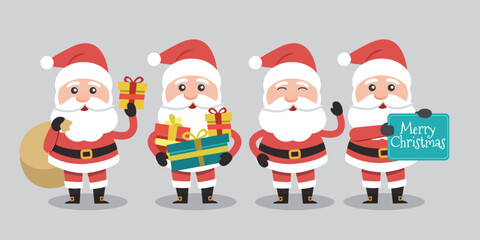 Funny Christmas party for kids: Collection of vector illustrations with Santa Claus, reindeer.