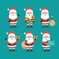 Funny Christmas party for kids: Collection of vector illustrations with Santa Claus, reindeer.