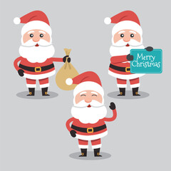 Funny Christmas party for kids: Collection of vector illustrations with Santa Claus, reindeer.