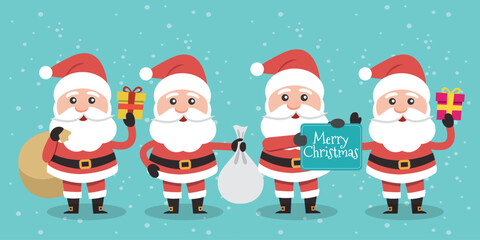 Funny Christmas party for kids: Collection of vector illustrations with Santa Claus, reindeer.