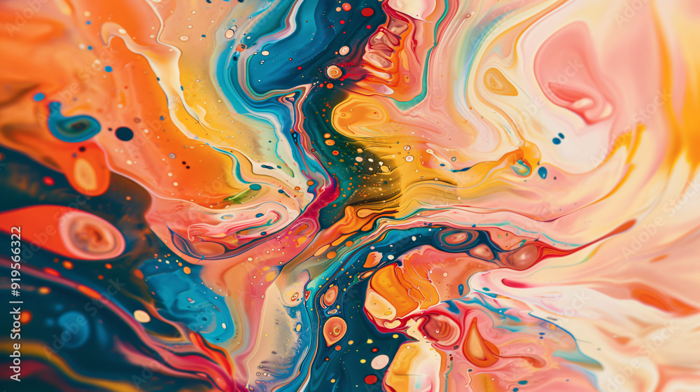 Aufkleber colorful acrylic paint creates swirling patterns and bubbles in abstract background