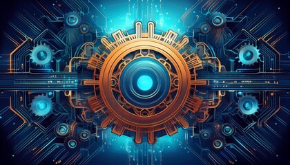 interconnected gears and circuitry symbolizing synergy between technology and business processes