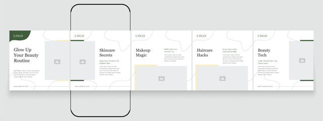 Spa beauty parlor carousel post template, creative beauty Instagram carousel template design, Linkedin social media post content creator template for skincare and beauty
