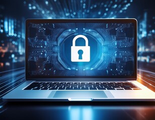 Laptop with a screen lock Symbolizing concepts of cyber security Data protection And digital design in a modern Tech-savvy environment