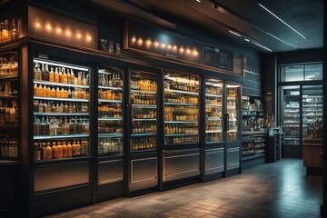 "Bottle Display in Dark Room"