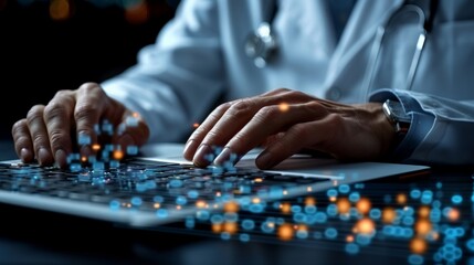 Electronic Health Records (EHR): A visual concept of digital patient records with data entry, medical history, and treatment plans, highlighting the importance of EHRs in modern healthcare.