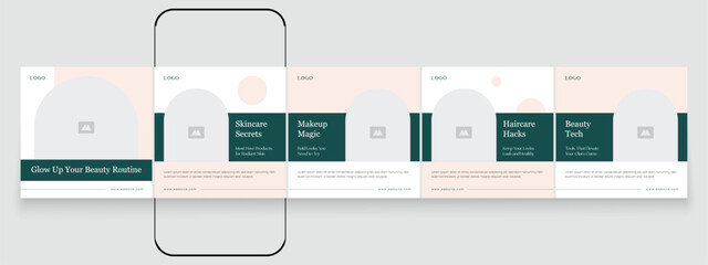 Spa beauty parlor carousel post template, creative beauty Instagram carousel template design, Linkedin social media post content creator template for skincare and beauty © Tarek Digital