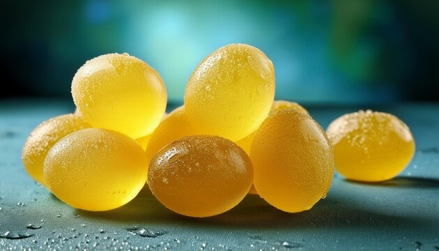 mouthwatering closeup of sour lemon drops tangy yellow hard candy still life