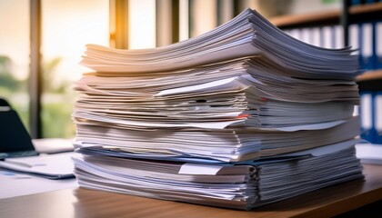 organized efficiency neat stack of important office documents paperwork and files business administration concept closeup stock photography