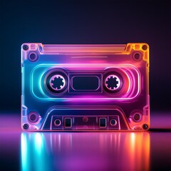 Obraz premium Retro neon cassette tape Evoking nostalgia for the 90s music era Perfect for themed content and vintage design projects