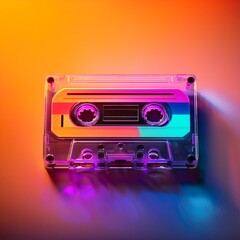 Retro neon cassette tape Evoking nostalgia for the 90s music era Perfect for themed content and vintage design projects