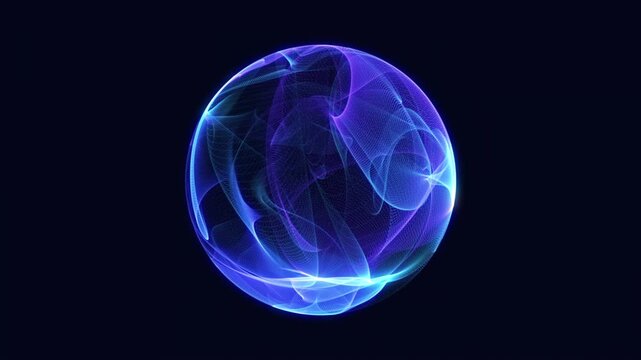 Vibrant glowing particle 3d sphere seamless motion. Virtual AI assistant concept. Abstract technology, science, engineering, artificial intelligence, and neural networks. Colorful neon energy orb. 4k.