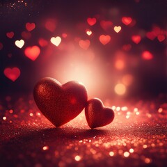 romantic background with glowing red hearts and sparkling glitter soft focus creates dreamy atmosphere perfect for valentines day