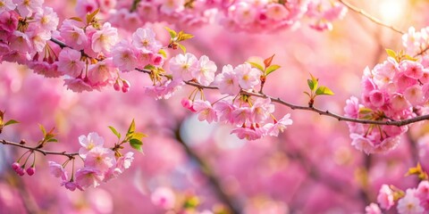 Obraz premium Beautiful spring background with blooming sakura trees in full pink blossom , cherry blossoms, flowers, nature, springtime, pink