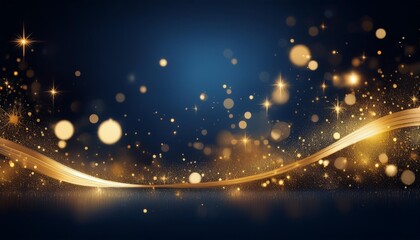 shimmering golden particles dance against a deep navy background creating a magical holiday atmosphere bokeh lights twinkle like distant stars evoking wonder and celebration
