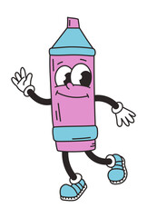 Retro groovy character marker. Funny vintage mascot vector element. Stationery. Education, school. Cartoon illustration