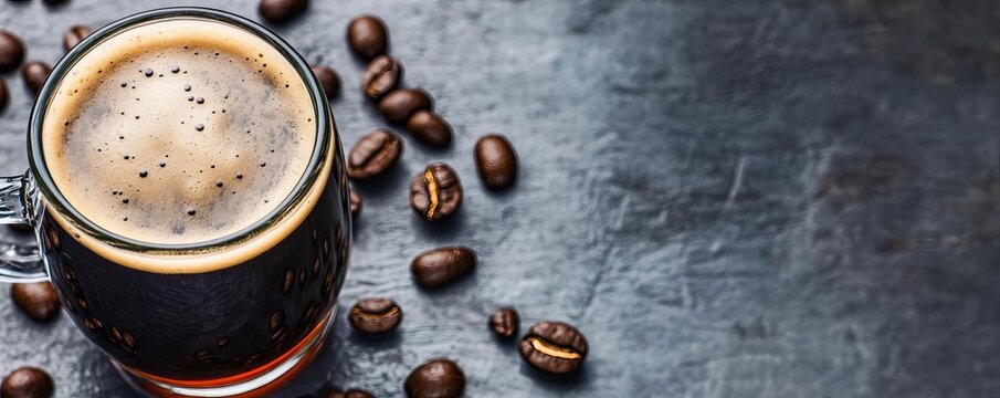 Dark beer with roasted coffee beans, dark beer, deep and robust flavor infusion