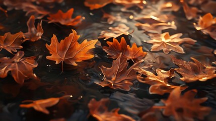 Autumn Leaves Floating on Water