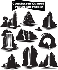  Waterfall  Flat Black Silhouette Vector Art Bundle
